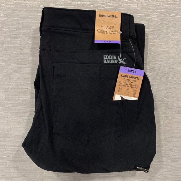 Eddie Bauer Fleece Lined Tech Pants Mens 30 x 34 Black Water Repellent Insulated - Picture 5 of 12